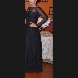 Adrianna Papell Black Ballroom gown crystal beads